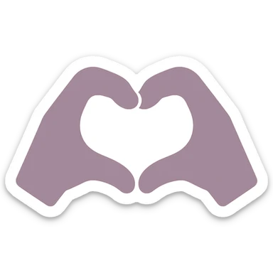 dull purple heart hands icon, hands with rounded fingers making a heart, dusty purple color, clean and modern sticker