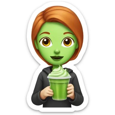 Redhead girl holding iced matcha sticker