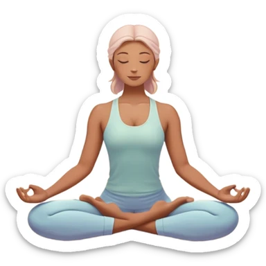 A peaceful person practicing yoga on a calm beach at sunrise, in a serene meditative pose. Soft pastel colors surround the scene, with gentle waves in the background and smooth, flowing lines representing balance and tranquility. The atmosphere feels centered and mindful. sticker