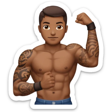 flexing arm brown tattoo sleeve sticker