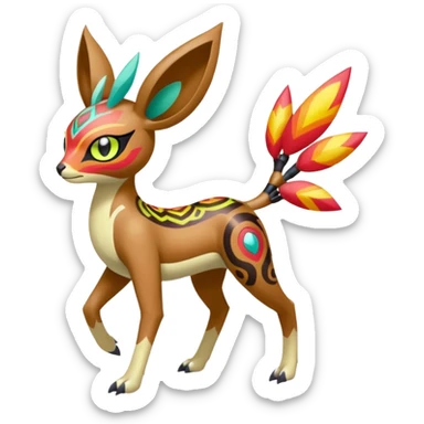 Tribal Colorful Exotic Fionbri-Falvie-Vernid-Meloetta-Pokémon-Fakémon-Digimon-Spectrobe-hybrid-fusion, full body sticker