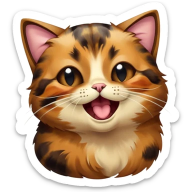 Cinematic Cute Yawning Tortoiseshell Cat Portrait Emoji, Head slightly tilted with a wide, adorable yawn and half-closed, dreamy eyes, featuring a warm, mottled fur of rich browns and blacks, simplified yet irresistibly cute, highly detailed, glowing with a soft, slumbering radiance, high shine, exuding a relaxed, drowsy charm, styled with a gentle, soft glowing outline, capturing the essence of a tortoiseshell cat in a precious moment of sleepy delight! sticker