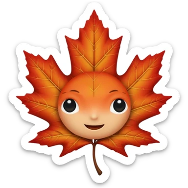 emoji, feuille d'érable couleur vermeille, deux yeux ronds noirs brillants sticker
