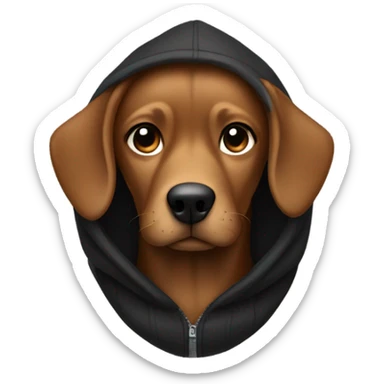 Brown dog wearing black puffer hoodie  sticker