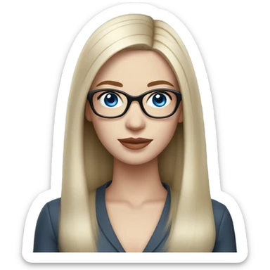 Lifelike pale elegant classy model, straight shoulder length brunette, glasses and blue eyes  sticker