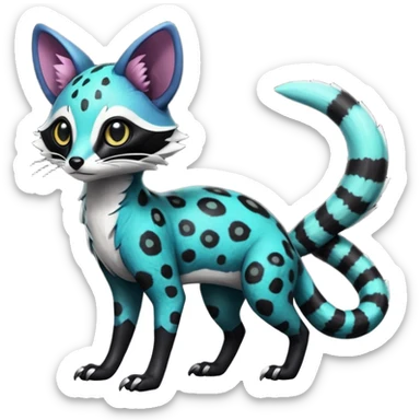 Rare realistic shiny lush exotic cute edgy epic pretty futuristic beautiful handsome gorgeous aesthetic gloomy spooky dark modern colorful vibrant cyber-Genet-Trico-species-Fakemon-hybrid-creature by LiLaiRa, beautiful intricate markings, full body sticker