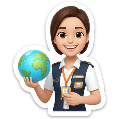 Female Malaysian Tourist Guide with Badge hold Small World Map sticker