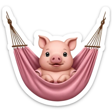 A pig lying in a hammock, fully relaxed, portrait, bust up sticker