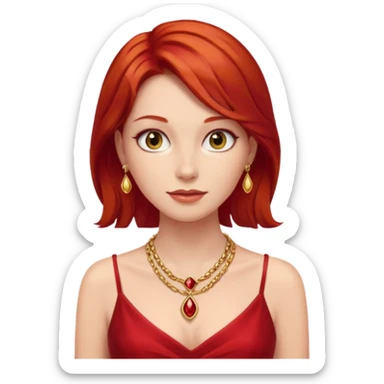 lady in red clothes , red hair, wearing necklace sticker