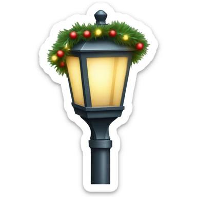 A realistic street lamp wrapped in Christmas garland sticker