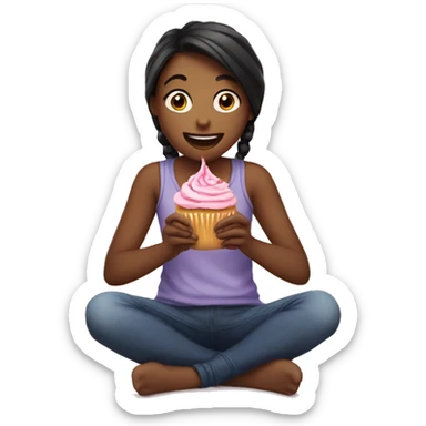 A girl eating a cupcake sticker