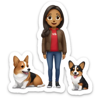 Une fille brune avec un corgi tricolore sticker
