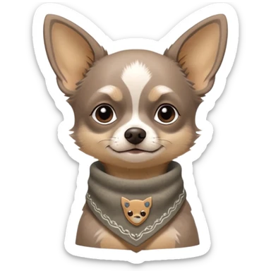 Make a Gray Chihuahua wearing a earthy tone bandana around the neck with the logo TCO on the bandana sticker