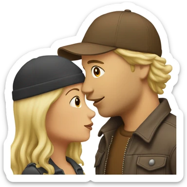 blonde guy with a brown beanig kissing brunette short girl sticker