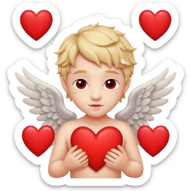 Cupido rodeado de corazones  mostrando sus alas y su arco   sticker