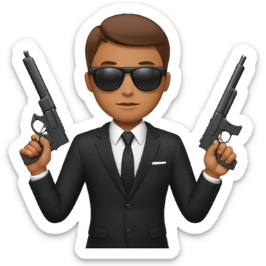Apple emoji style, black-suited special agent wearing sunglasses, holding a gun sticker