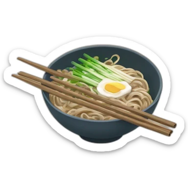 bowl of japanese buckwheat soba noodles with two chopsticks and spring onions sticker