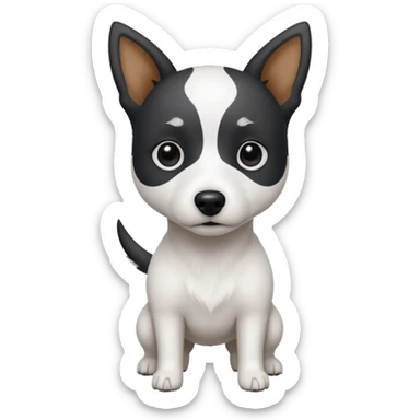 a fully white jack russell the size of a kelpie with a half white face sticker