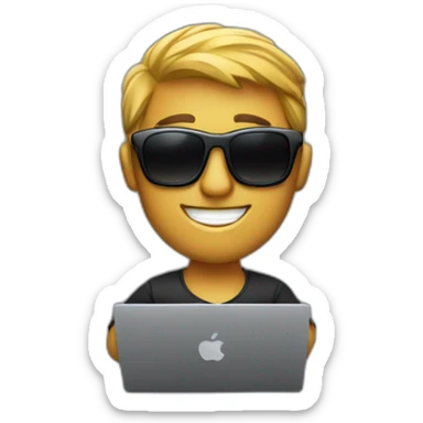 a tech man with sunglasses typing in macbook pro 14 inch sticker