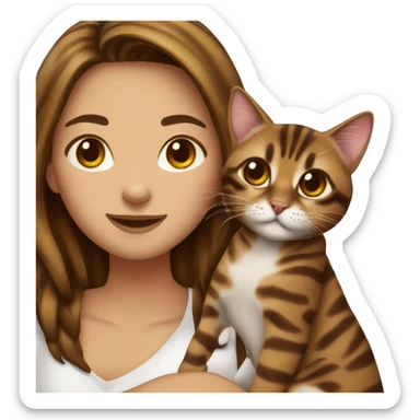 woman long dark brown hair hug bengal cat sticker