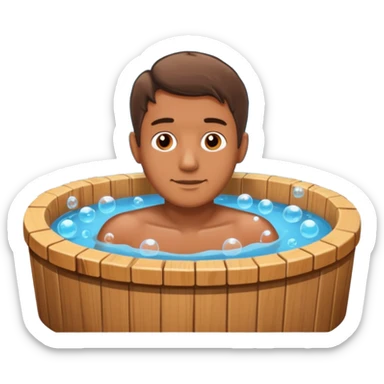 man in hot tub with wood hot tub sticker