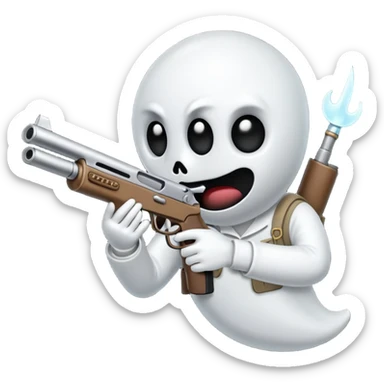 Fantasmas con un fusil y haciendo haciendo en en forma de V con los dedos sticker