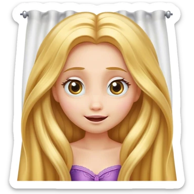Cinematic Adorable Rapunzel Portrait Emoji, Playfully peeking out from behind a curtain of hair, big sparkling eyes, cheeks flushed with excitement, exuding charm and innocence, an absolute delight! sticker