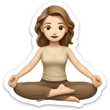 White Girl with brown hair doing padmasana in beige tones  sticker