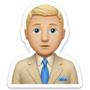 Curly Howard from the Three Stooges with blue eyes, blonde hair, ivory suit sticker