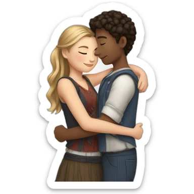young metis Man and young white woman hug love with modern clothe sticker