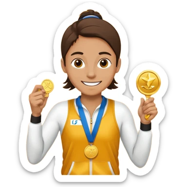 crea un emoji estilo whatsapp o emoji de iphone, de un corredor con cara casada pero feliz por su medalla sticker