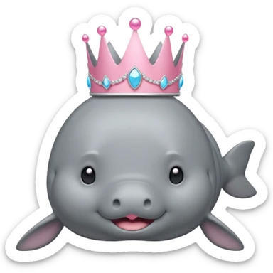a manatee with a pink princess tiara sticker
