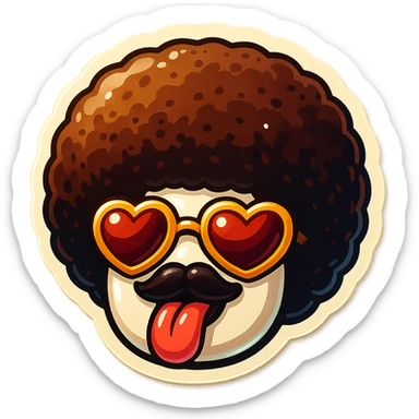 White circle coffee bean face, afro, heart glasses, big heart eyes, tounge rolled out sticker