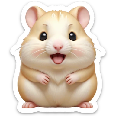 Cinematic Cute Yawning Cream Hamster Portrait Emoji, Head tilted slightly with a dramatic, wide-open yawn, showcasing a soft, pristine cream fur with tiny droopy ears, round dark eyes barely open in drowsy contentment, Simplified yet irresistibly adorable features, highly detailed, glowing with a soft, cozy glow, high shine, relaxed yet expressive, stylized with a touch of whimsy, bright and endearing, soft glowing outline, capturing the essence of a sleepy yet affectionate hamster, so drowsy it feels like it could stretch out of the screen and curl up for a nap! sticker