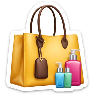 emoji of luxury brand labeled beauty products near shopping bag
 sticker