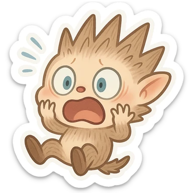 Labubu character startled, jumping back, exaggerated shocked face, cute cartoon style sticker