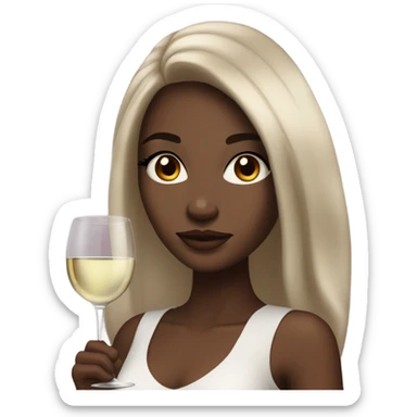 rich girl with white skin, long brown hair, dark eyes, with makeup, with wine sticker