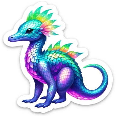 Shiny Exotic Nebulae Tropical Colorful Neon-colored Glittery Ethereal Sparkly Amaura-Aurorus-Fakémon-hybrid-creature (full body)  sticker