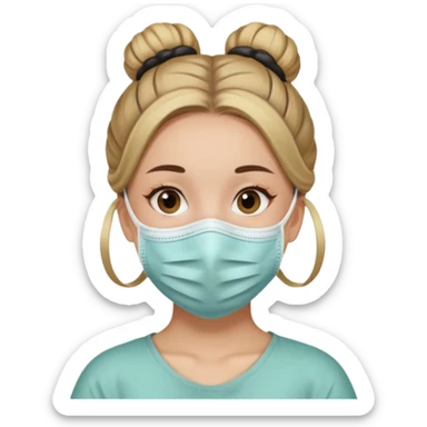 Una chica con una mascarilla y un moñito chiquito eñ su cabello  sticker