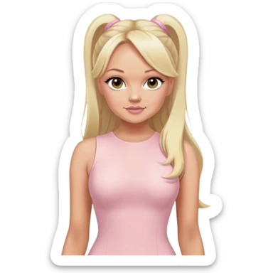 Emma bunton with long blonde ponytails wearing a light pink bodycon dress sticker