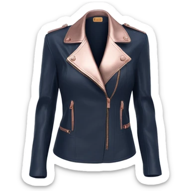  Realistic isolated open front Navy blue leather fashion jacket with rose gold fasteners.  sticker