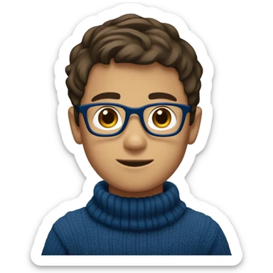 winter, christmas, young boy, short  brown hair, brown eyes, hispanic, dark blue sweater, full body, blue glasses sticker