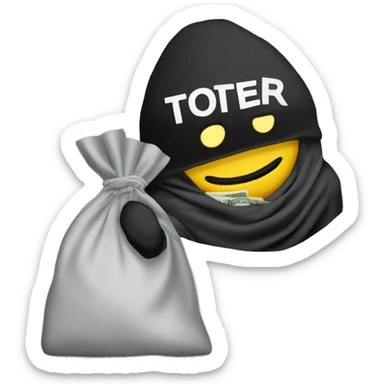Thief stealing money bag with the word “Toptier” embroidered on it sticker