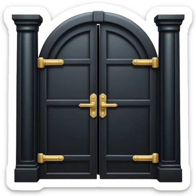 iOS emoji, minimal dark gate, sealed door, flat design sticker
