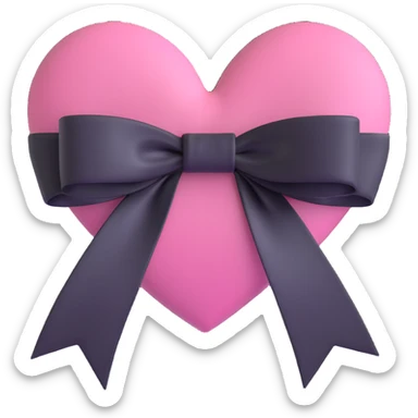 pink heart with a black bow and a ribbon sticker