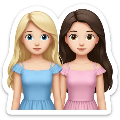 blonde girl in light blue dress and long haired brunette girl in light pink dress sticker