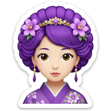 Japanese Princess with floral hairpin, purple sticker
