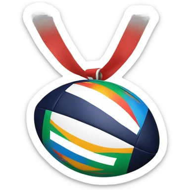 Rugby ball wearing a medal sticker