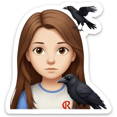 Young Girl named Clara with long brown hair wearing a shirt with the letters CL, followed by a Crow, followed by the letters RA printed on it  sticker