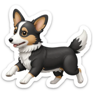 Black and white realistic cardigan welsh corgi running with its tail streaming out behind it sticker